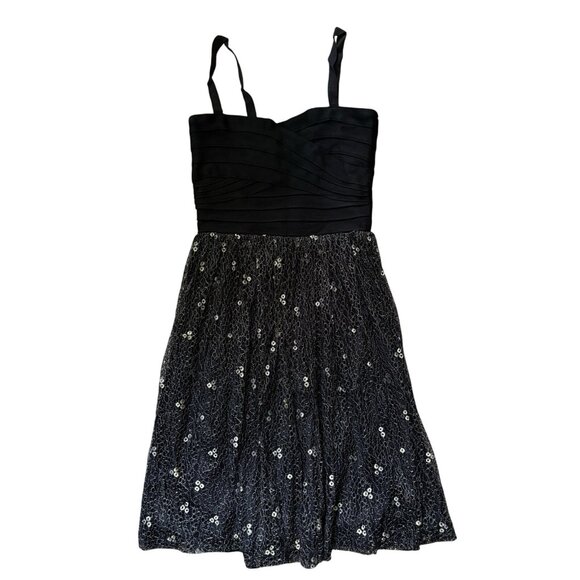 $475 Anthropologie Erin Fetherston XS Mini Dress Black Cocktail Gold Evening - Picture 1 of 6